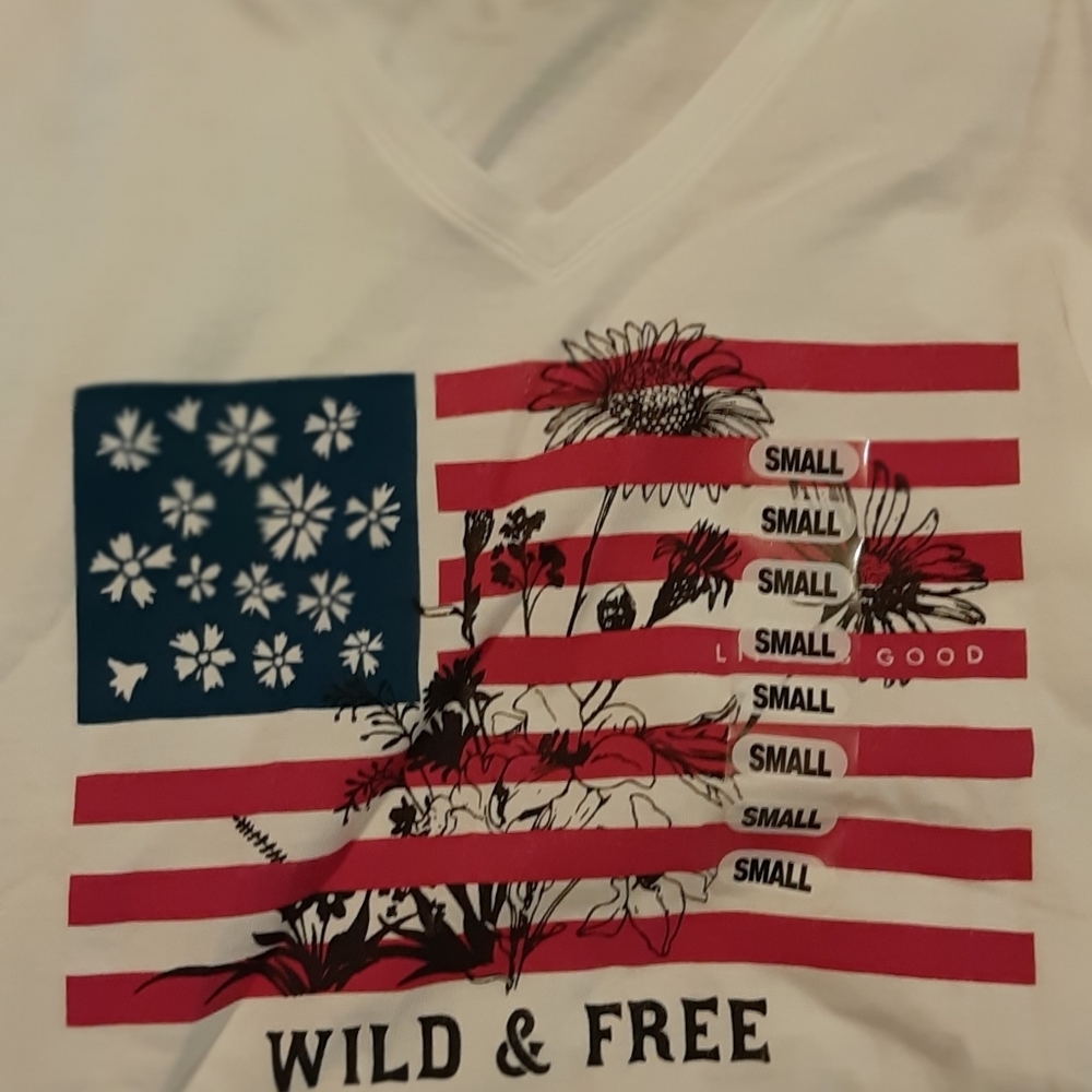 Life is good, Wild and Free flag tee szS , Xl